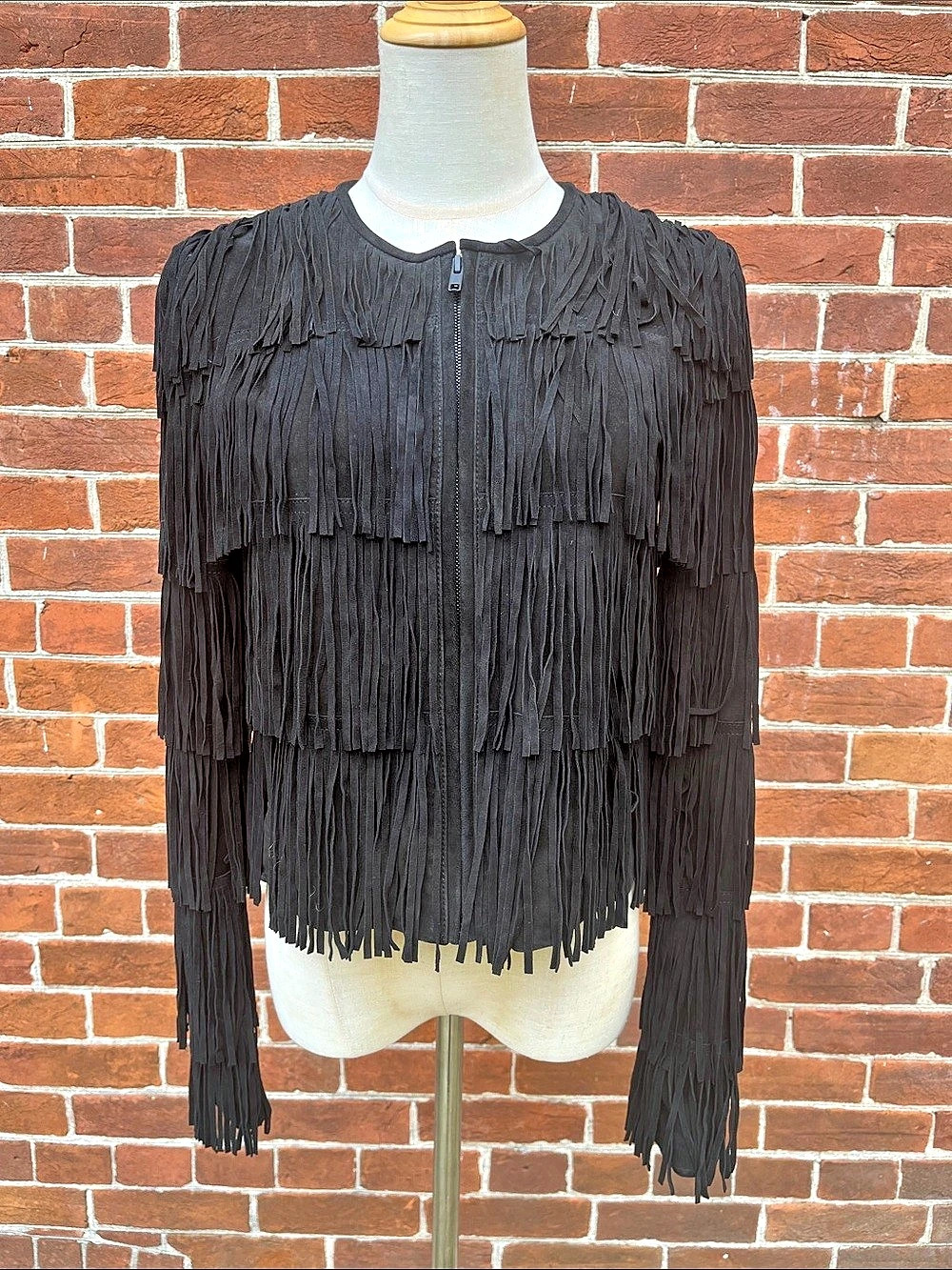 Theory Black Fringe Lambskin Suede Leather Jacket